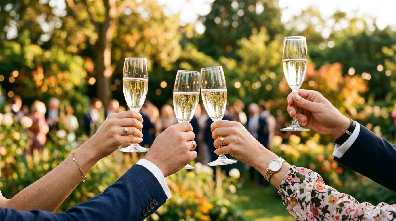 Camarero sirviendo copas de vino en un banquete de boda en un cortijo granadino