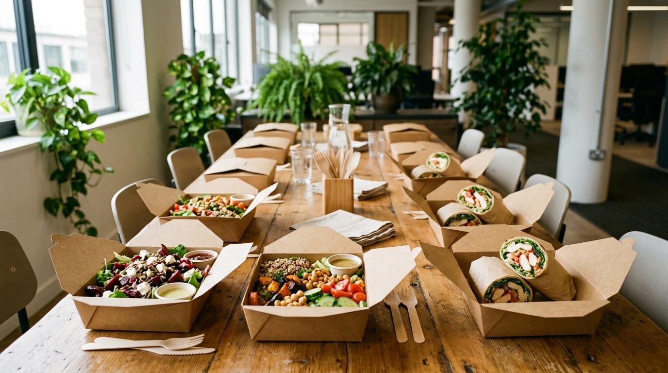 Catering para empresas en Barcelona con menú ejecutivo en oficina