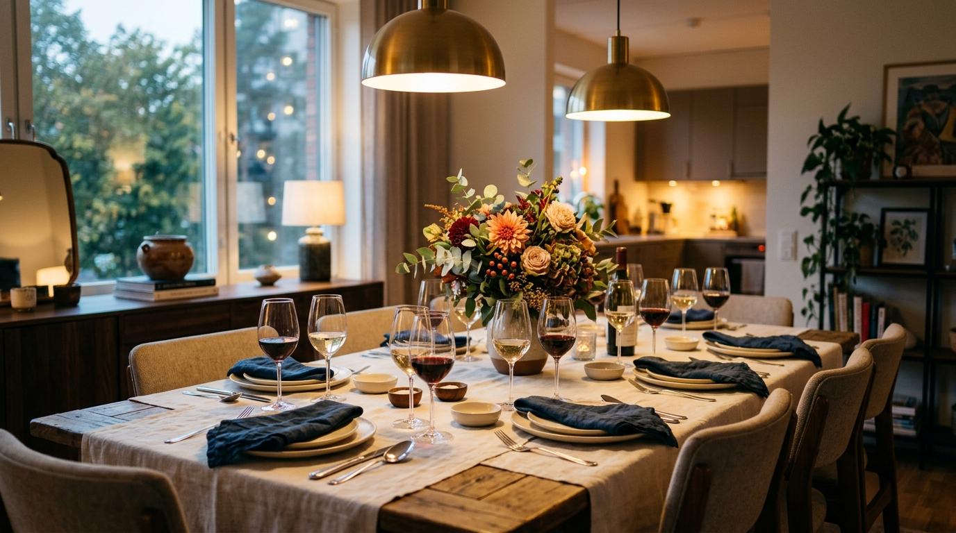 Catering a domicilio en Madrid con platos variados y servicio profesional en una mesa elegante